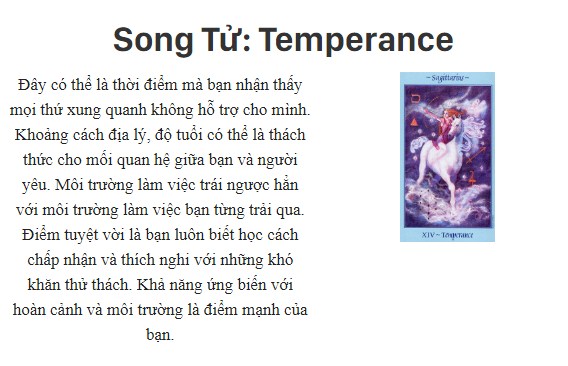 Bài tarot nói gì về cung hoàng đạo Song Tử: Temperance