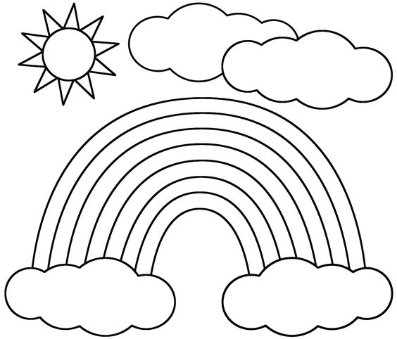 hình vẽ cầu vồng đám mây và mặt trời đẹp cho bé tập tô