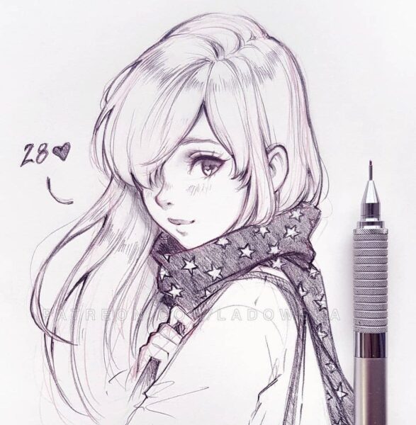 hình ảnh vẽ tranh anime girl đẹp bằng bút chì