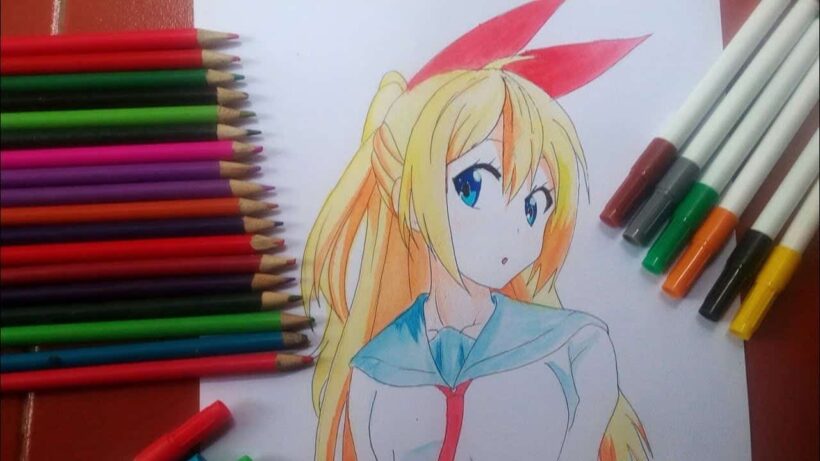 tranh vẽ anime nữ tóc vàng đơn giản bằng bút chì