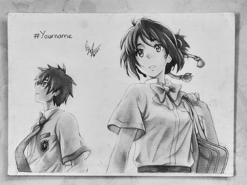 tranh vẽ anime Yourname bằng bút chì 3D đẹp