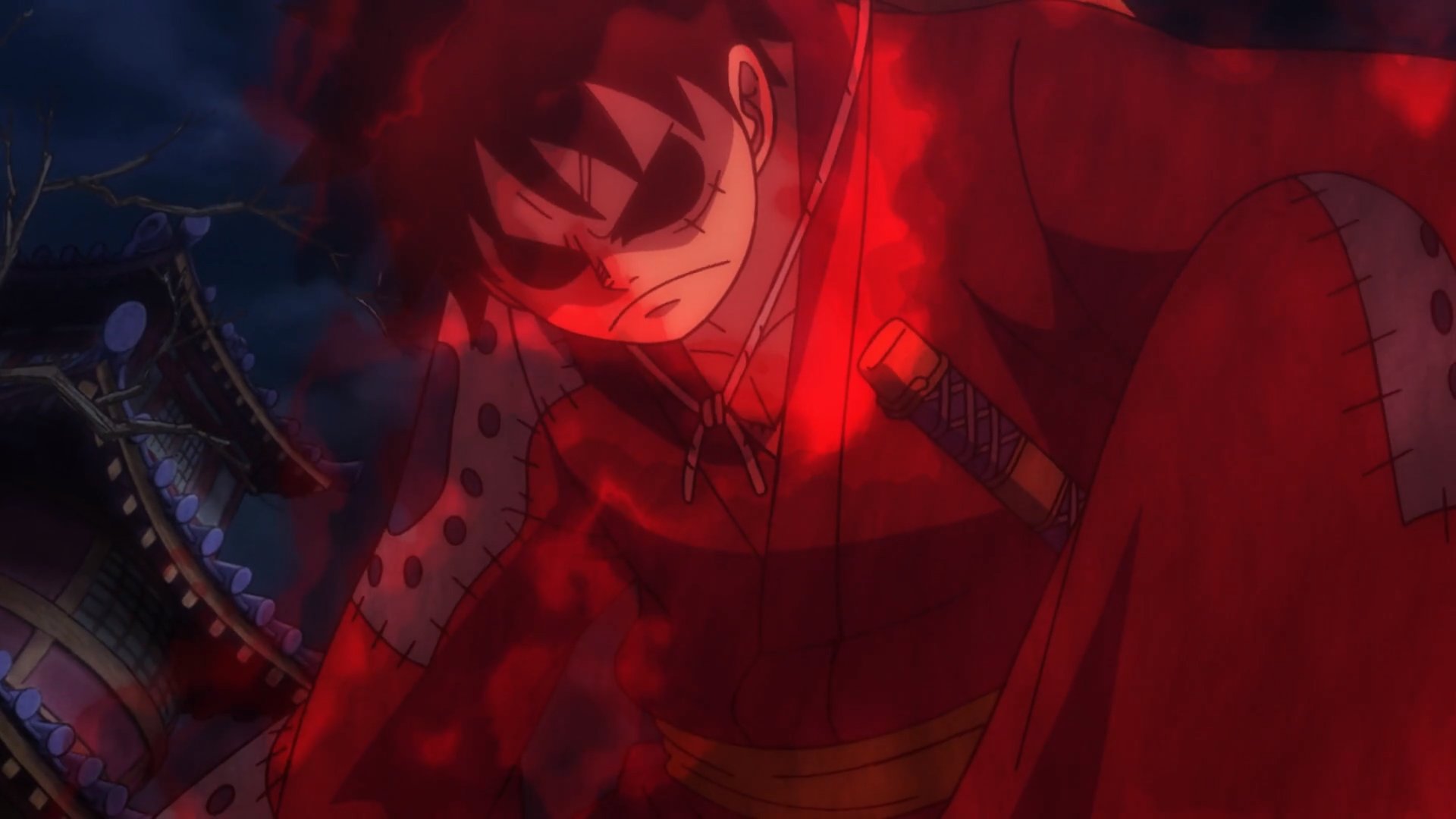 Hình ảnh Luffy toát ra khí lưu màu đỏ