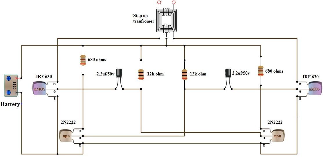 sơ đồ Bộ chuyển đổi DC 12V sang 220V AC