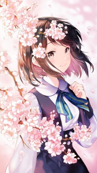 Hình ảnh anime hoa Anh Đào và người con gái