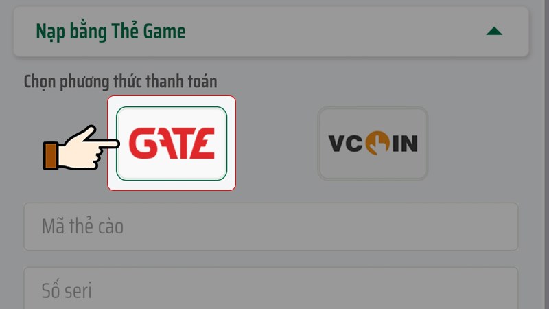 Chọn loại thẻ Gate/Vcoin