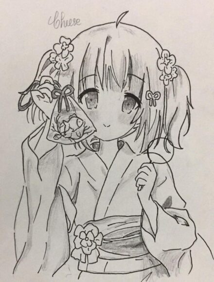 hình vẽ anime girl dễ thương cute bằng bút chì