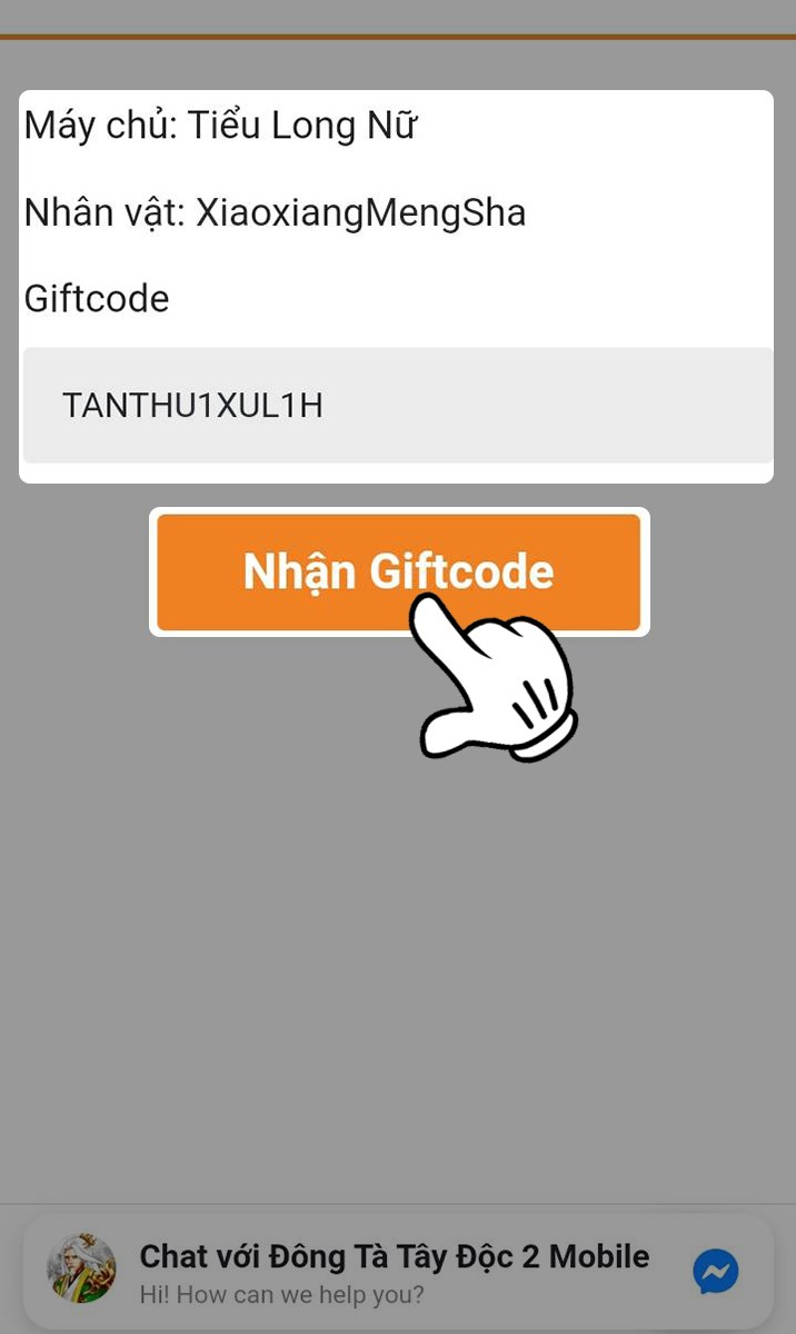 Nhập code và nhấn Nhận Giftcode