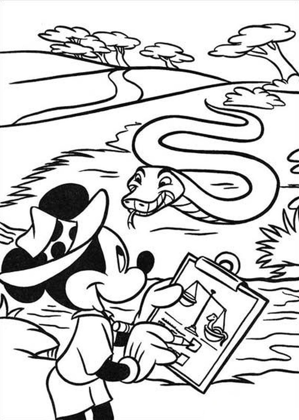 Tranh tô màu con rắn và chuột Mickey