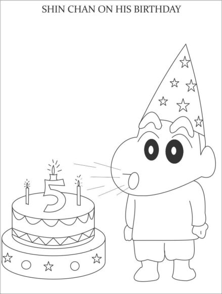 tranh tô màu Shin đang thổi nến sinh sinh nhật