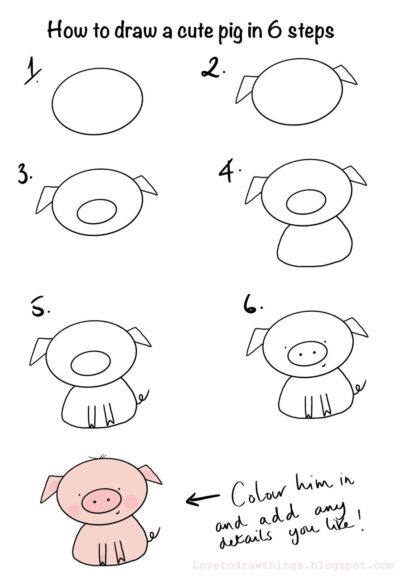 Hình vẽ cách vẽ con vật lợn cute