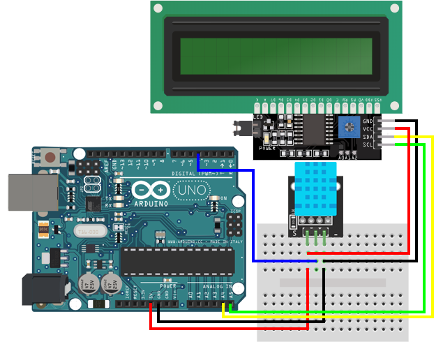 Hiển thị nhiệt độ, độ ẩm lên LCD 16×2 giao tiếp bằng I2C sử dụng Arduino