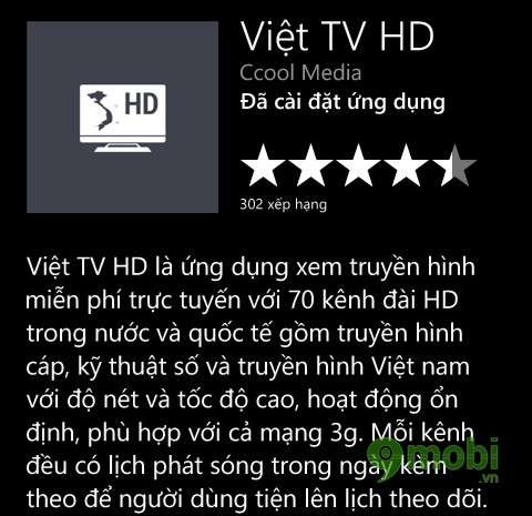 Việt TV HD – Ứng dụng xem TV tốt nhất cho Windows Phone