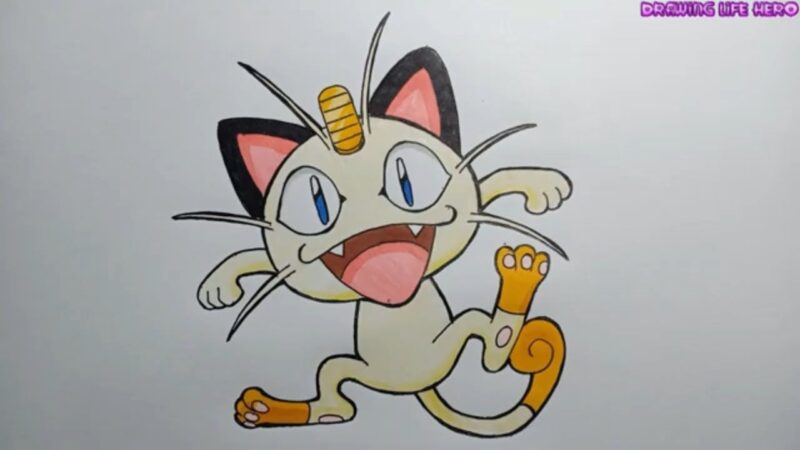hình vẽ tranh Pokemon Meowth của đội Hỏa Tiễn R