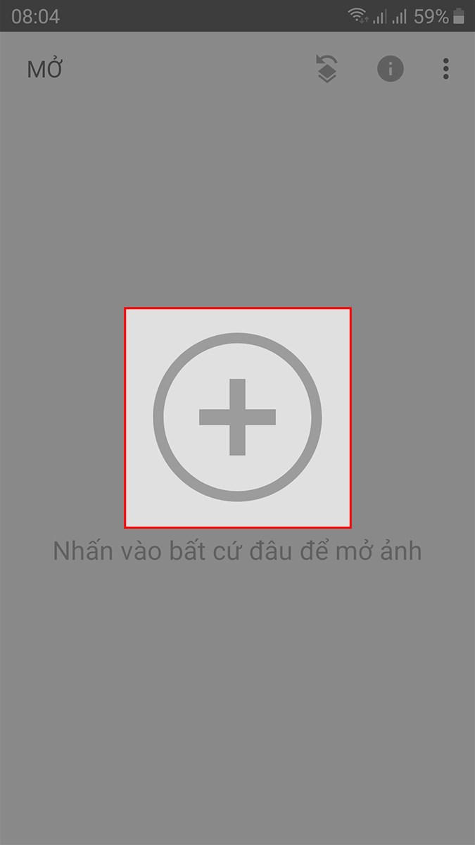 Mở ứng dụng Snapseed, nhấn vào biểu tượng dấu cộng và chọn ảnh cần xóa phông, làm mờ