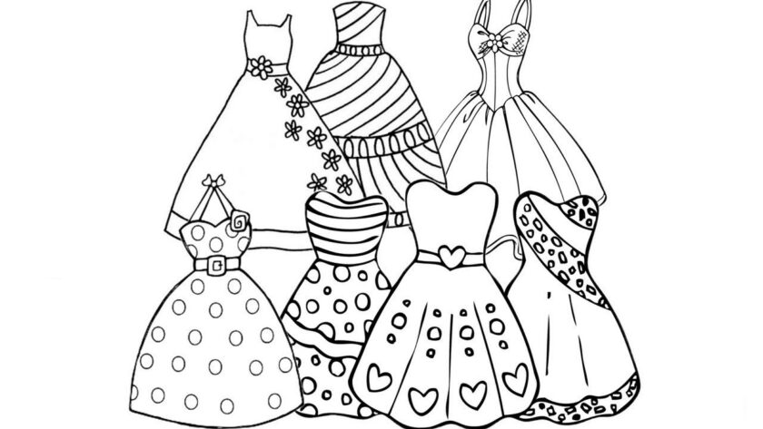 Tranh tô màu các mẫu thời trang váy dành cho bé gái 7 tuổi tập tô