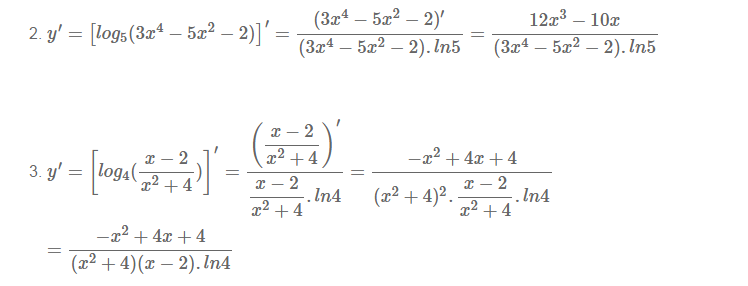 Cách tính đạo hàm của hàm số logarit-2