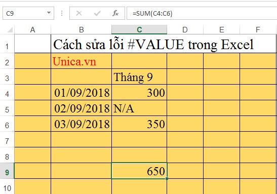 lỗi value trong excel