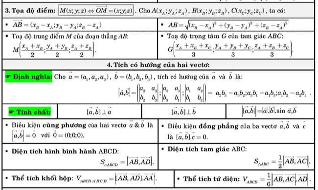 Tọa độ điểm, tích có hướng của hai vectơ